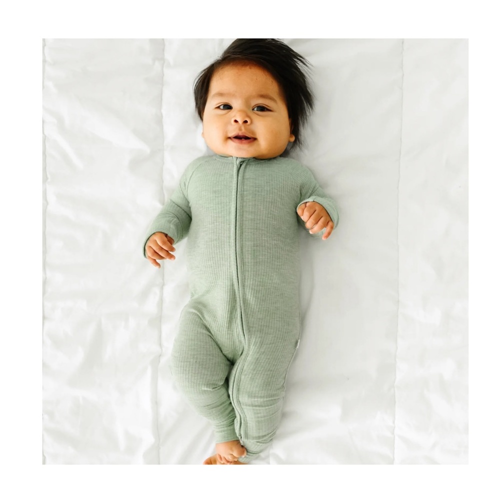 Little Sleepies Heather Sage Ribbed Zippy NIB